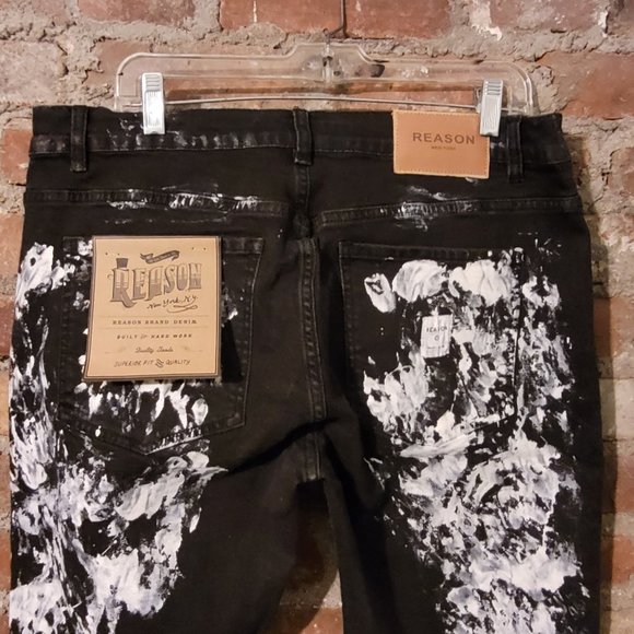 REASON SUPPLY NYC PAINT SPLATTER SLIM STRAIGHT JEANS Sz 38 LEVIS 5 POCKET 38 - Picture 6 of 10